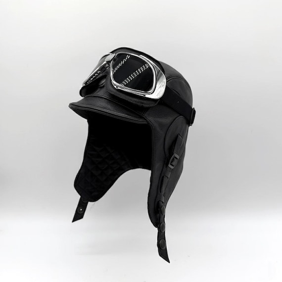 Black Leather Aviator Hat - Simon Model - Etsy display picture 2