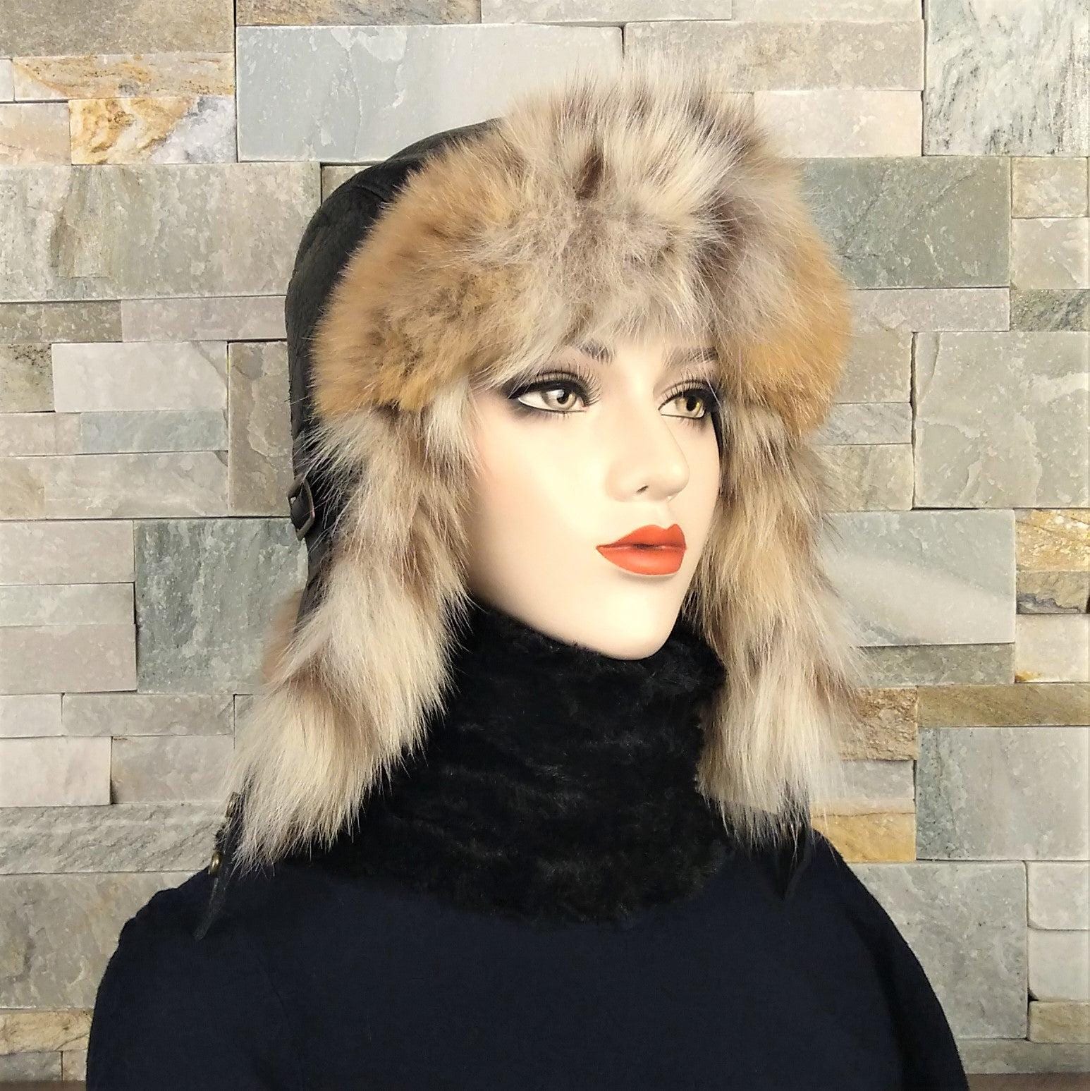 Lynx Fur Aviator Hat, Black Leather - Simon Model - Etsy