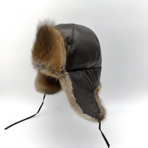 Vintage Muskrat Fur Hat with Ear Muffs. Size M XS Vintage PMK Russian Mink Fur Ear Flaps Hat | eBay main image 3