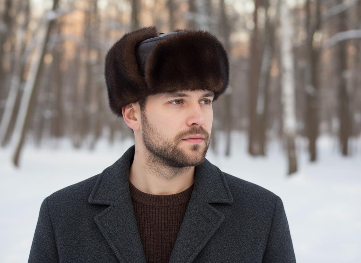 Brown Mink Fur Russian Ushanka Hat for Men, Brown Leather - Etsy display picture 1