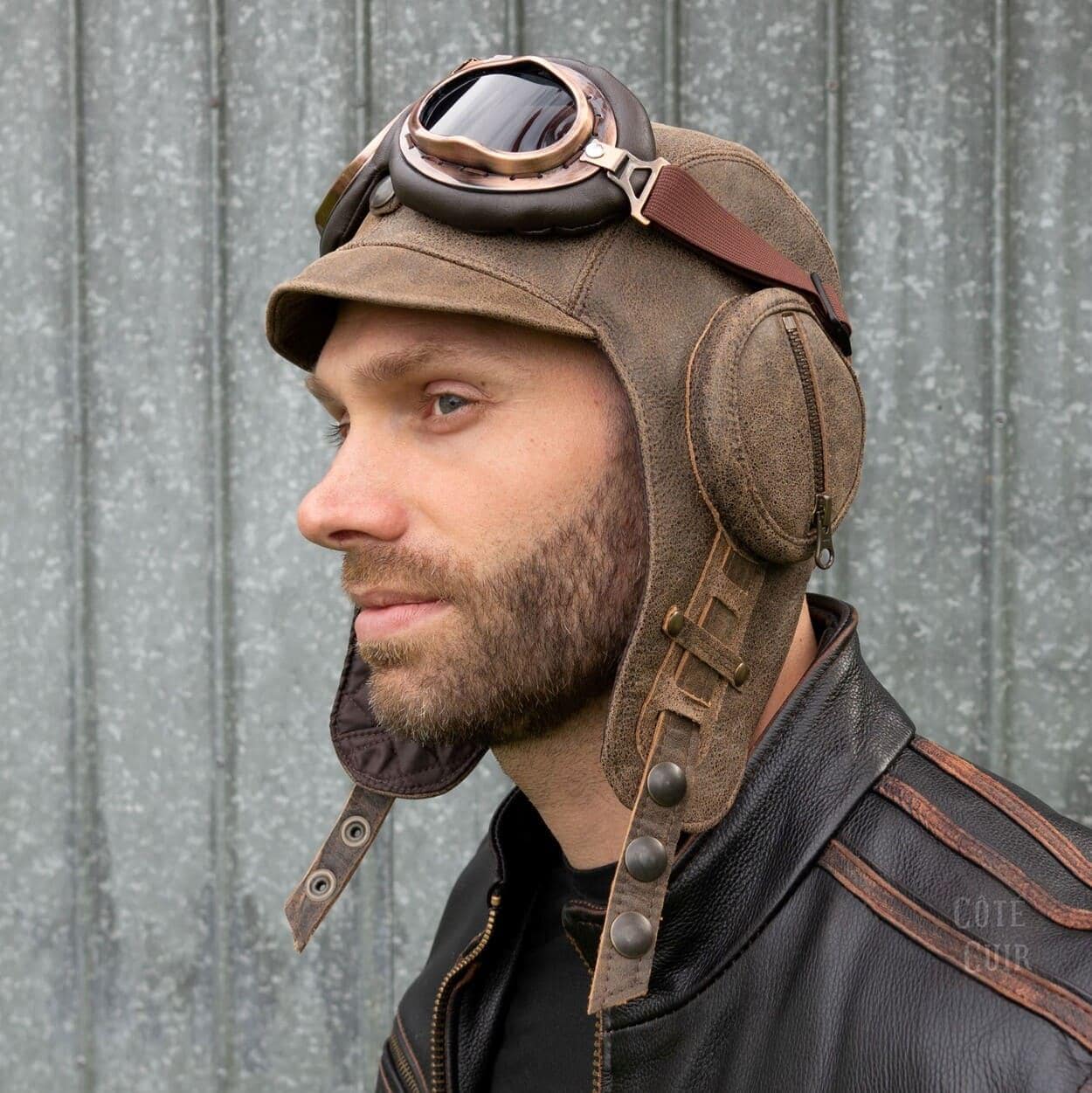 Antique Brown Leather Aviator Helmet - William Model