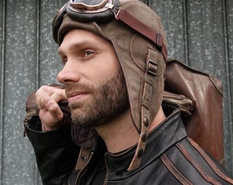 Vintage-Fliegerhut aus braunem Leder – Modell Simon – Vintage-Stil