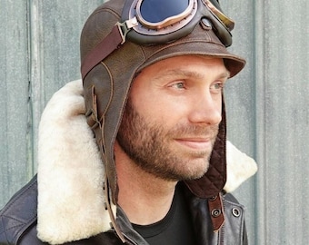 Sombrero de aviador vintage de cuero marrón para hombre | Simon Style