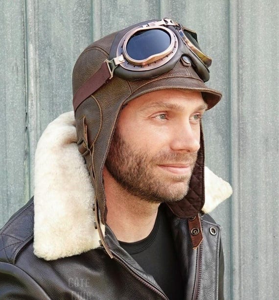 Chestnut Brown Leather Aviator Hat - Simon Model - Etsy Israel display picture 1