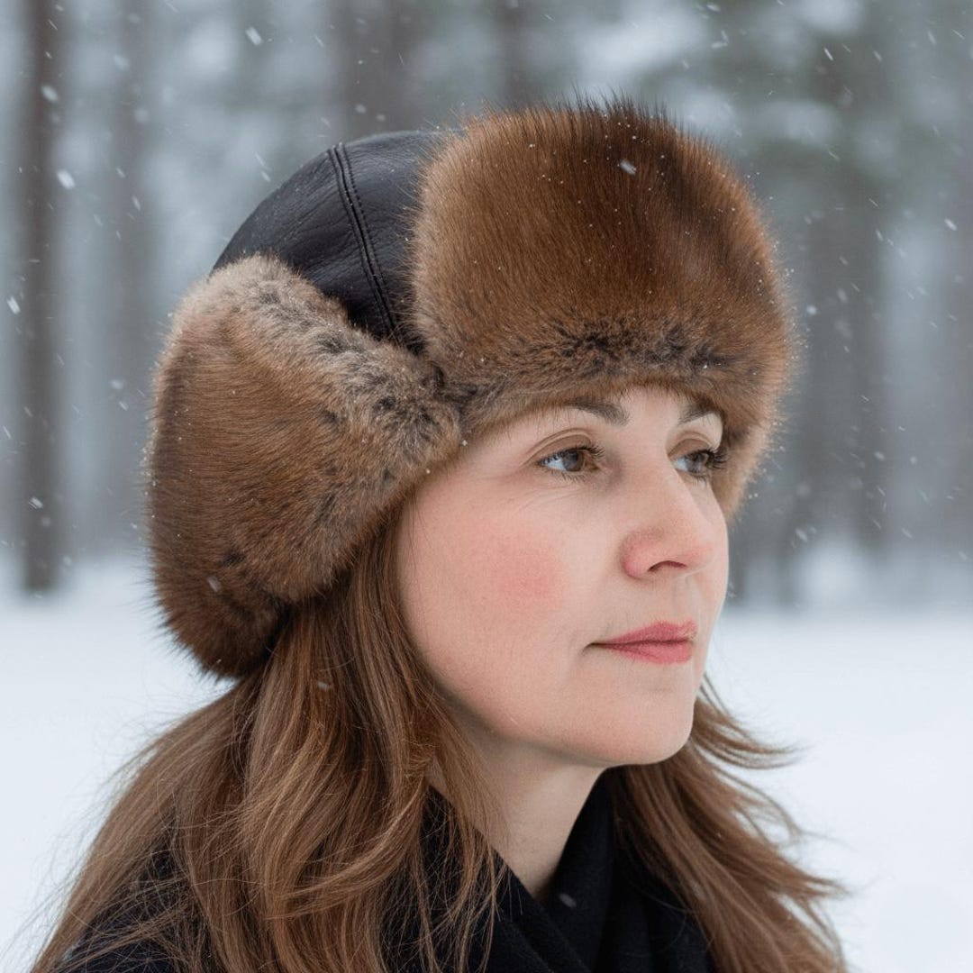 Natural Muskrat Fur Aviator Hat - Charles Model - Etsy Israel