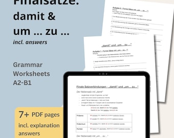 Schede didattiche sulle frasi finali in tedesco – "damit" + "um... zu…" – Grammatica DAF/DAZ A2 B1 PDF – Impara il tedesco – Risorse per l'istruzione parentale e in classe