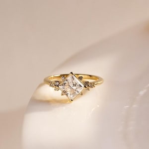 Princess cut Moissanite engagement ring Unique rose gold engagement ring dainty diamond bridal ring Twist ring promise ring anniversary gift