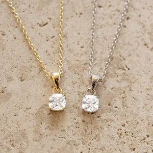 Cushion Diamond Necklace, Dainty Necklace, Gold Necklace, Layering Necklace, Gift for her, Diamond Pendant, CZ Necklace, Anniversary Gift