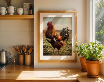 Rustic Rooster Wall Art – Vintage Farmhouse Decor Print for Country Kitchen