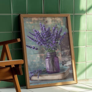 Lavender in Purple Jar Printable | Rustic Floral Wall Art | Vintage Farmhouse Kitchen Decor | Botanical Digital Download