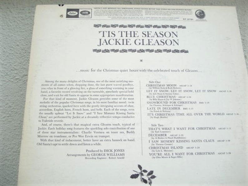Jackie Gleason Tis the Season Vinyl Record 1967 Vinyl Record, Christmas Album Xmas Music, Blue Christmas, Christmas Vinyl, Christmas Music image 2