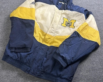 Veste vintage Michigan Wolverines pour homme XL bleu jaune NCAA Football Apex One