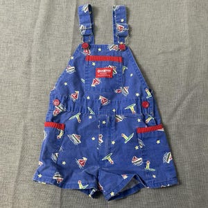 OshKosh B&#39;Gosh Vestbak Bib Romper Overalls Size 3T Blue Vintage 1980s
