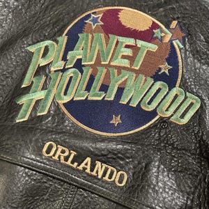 vintage Planet Hollywood Orlando veste homme grand bomber en cuir réversible image 2