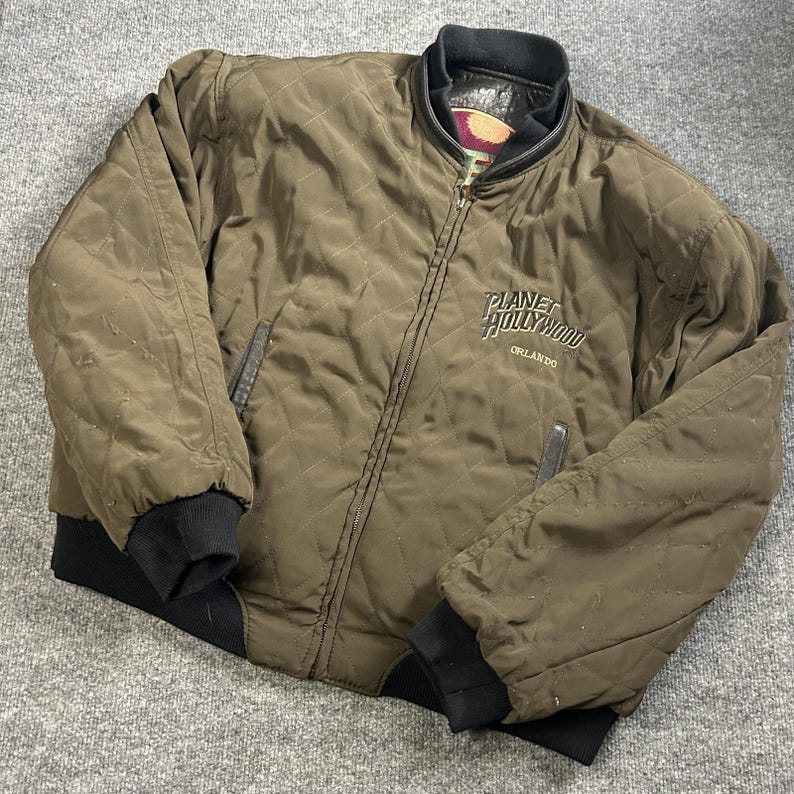 vintage Planet Hollywood Orlando veste homme grand bomber en cuir réversible image 4