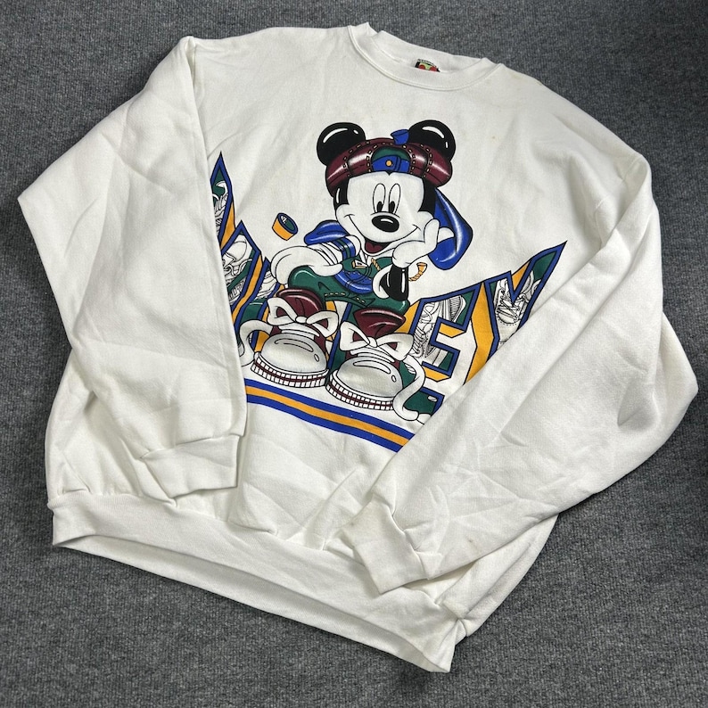 Vintage Mickey Unlimited Mickey Mouse Sweatshirt Mens XL White Hockey USA 90s image 1