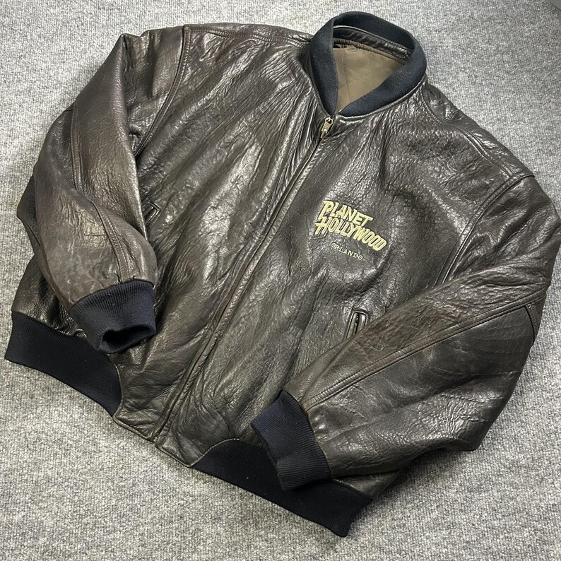 vintage Planet Hollywood Orlando veste homme grand bomber en cuir réversible image 3