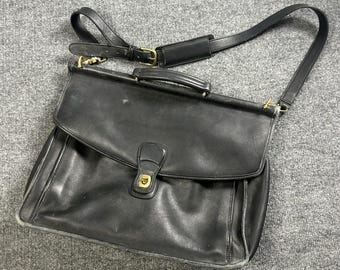 Vintage Coach Briefcase Bag Mens Large Black Leather Turn Lock USA B7C-5266