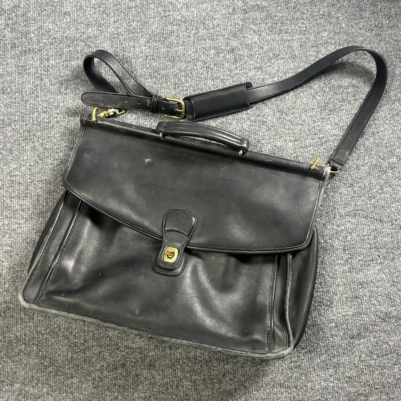 バッグ New Vintage Coach Briefbag Black Leather COACH VINTAGE BLACK LEATHER BUSINESS SOFT BRIEFCASE BAG 5286 90'S
