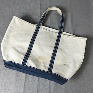 Vintage 80s LL Bean Boat & Tote Bag Label Sun Faded Indigo Blue
