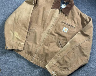 Vintage Carhartt Jacket Mens 46 Brown Canvas Blanket Lined Workwear Bomber
