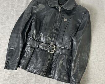 First Gear By Hein Gericke - Blouson de moto rembourré en cuir avec ceinture Femme 36