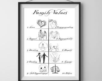 Minimalist Family Values Poster: Romantic Black and White Print (Digital File A4-A0)