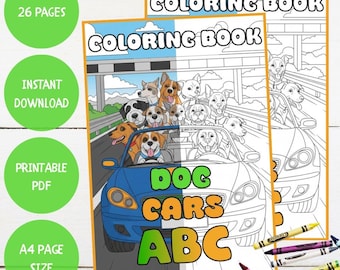 Dogs in Cars Alphabet Coloring Book: A-Z Printable Activity (PDF Download)