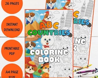 Dog World Tour Coloring Book: Countries A-Z Printable Activity (PDF Download)