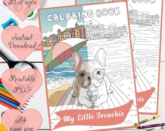 French Bulldog Coloring Book | 20 Frenchie Illustrations (PDF) | Dog Coloring Activity Sheets