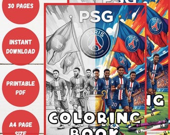 PSG Coloring Book | 30 Football Activity Pages (Digital Download) | Sport Kids Home Activity Coloring Digital Book | Paris Saint-Germes