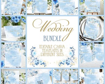 Heavenly Blue Floral Wedding Invitation Bundle: Elegant Canva Template (Digital Download