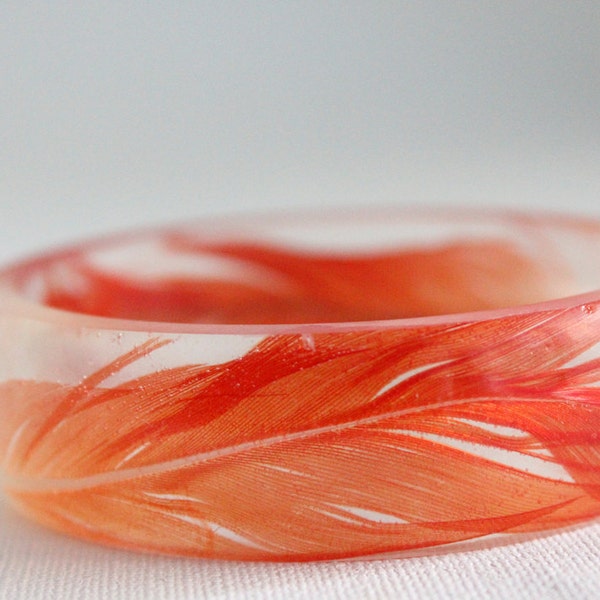 Red African Grey parrot feather round eco resin bangle bracelet