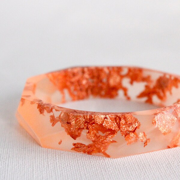 apricot copper eco resin faceted bracelet bangle with copper leaf