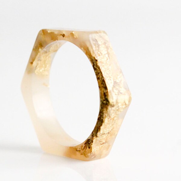 rose gold thin size 9 hexagonal eco resin ring