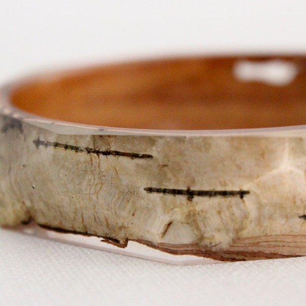 Birch bark eco resin bangle with polygon facets