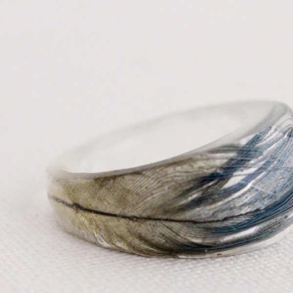 Blue macaw feather eco resin multifaceted ring
