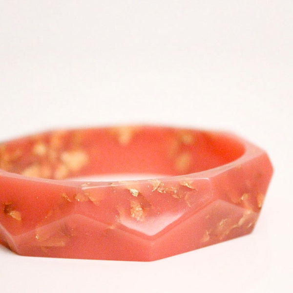 coral bracelet with gold flakes eco resin faceted bracelet bangle