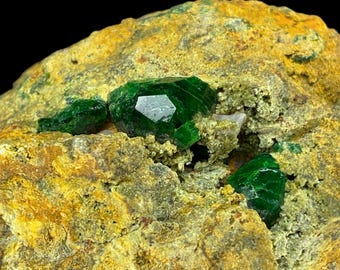 Natural Rare Green Demantoid Garnet Crystal Specimen on Matrix, Mineral Andradite Var, Garnet Cluster, Raw Gemstone for collectors, gifts