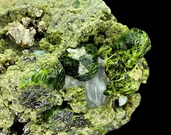 Natural Rare Green Demantoid Garnet Crystal Specimen on Matrix, Mineral Andradite Var, Garnet Cluster, Raw Gemstone for collectors, gifts
