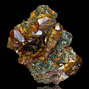 Natural Rare Topazolite Andradite Garnet on Hedenbergite Crystal Specimen, Raw Grossular Gemstone on Matrix, Mineral Rock for Collectors,