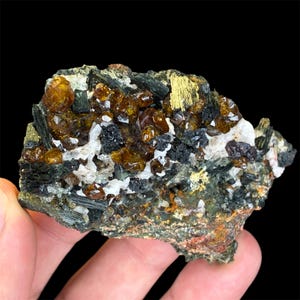 Natural Rare Topazolite Andradite Garnet on Hedenbergite Crystal Specimen, Raw Grossular Gemstone on Matrix, Mineral Rock for Collectors,