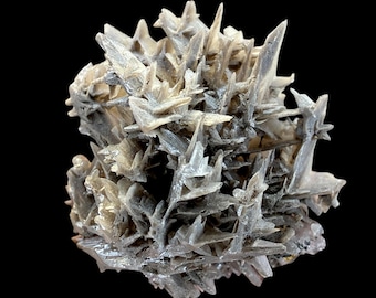 Natural Cerussite Crystal Cluster Specimen, Rare Mineral Display Piece, Gray Prismatic Crystals on Matrix, Collector Rockhound Geology Gift