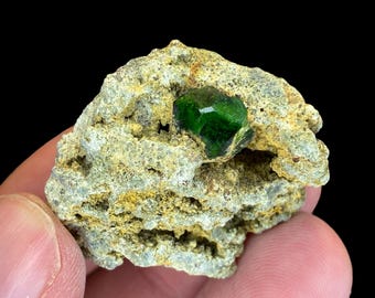 Natural Rare Green Demantoid Garnet Crystal Specimen on Matrix, Mineral Andradite Var, Garnet Cluster, Raw Gemstone for collectors, gifts