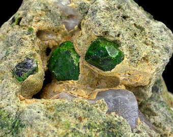 Natural Rare Green Demantoid Garnet Crystal Specimen on Matrix, Mineral Andradite Var, Garnet Cluster, Raw Gemstone for collectors, gifts