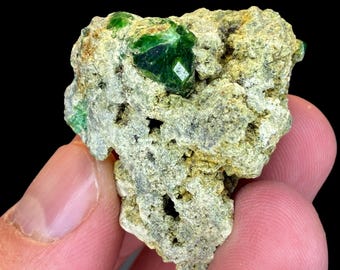 Natural Rare Green Demantoid Garnet Crystal Specimen on Matrix, Mineral Andradite Var, Garnet Cluster, Raw Gemstone for collectors, gifts