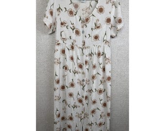 Scarlett Vintage 90s Cottagecore Floral Babydoll Linen Blend Dress Sunflower-14