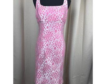 Vintage 90s Y2K Pink Polka Dot Mod Sheath Dress Size 8 Birthday Retro Barbiecore