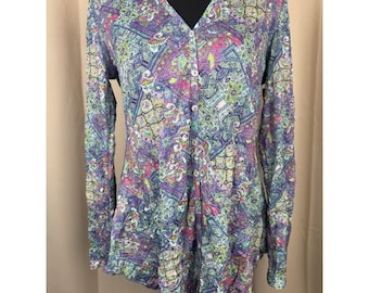 Y2K Fairycore Mesh Tunic Abstract Art Print Boho Festival Top