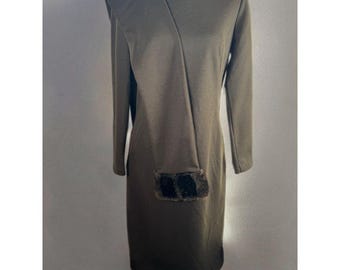 Rare Vintage Toni Todd Avant-Garde Asymmetrical Midi Dress Faux Fur